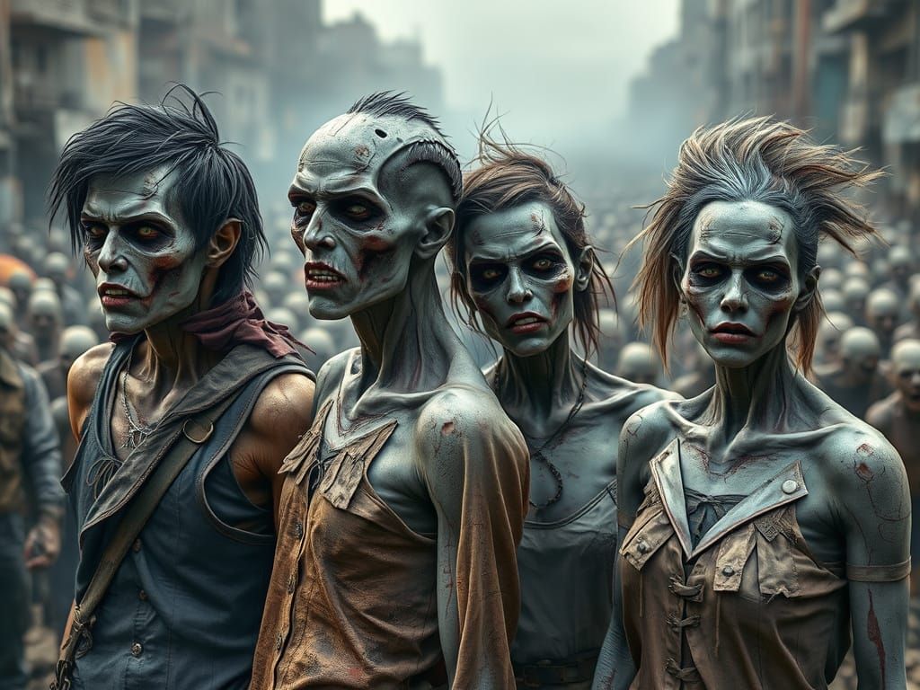 Hyperrealistic Zombie Horde in Destroyed City