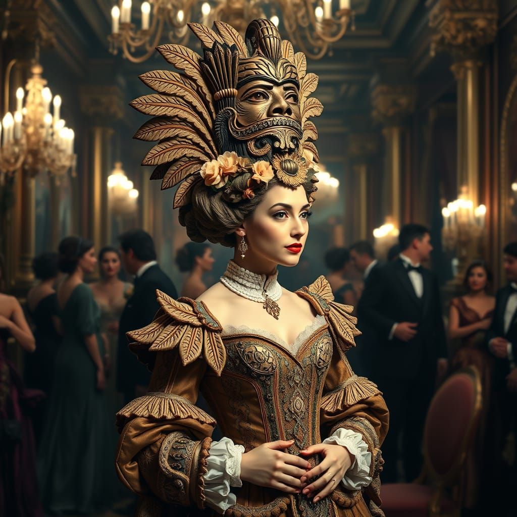 Victorian Lady with Totem Hairstyle in Art Nouveau Style