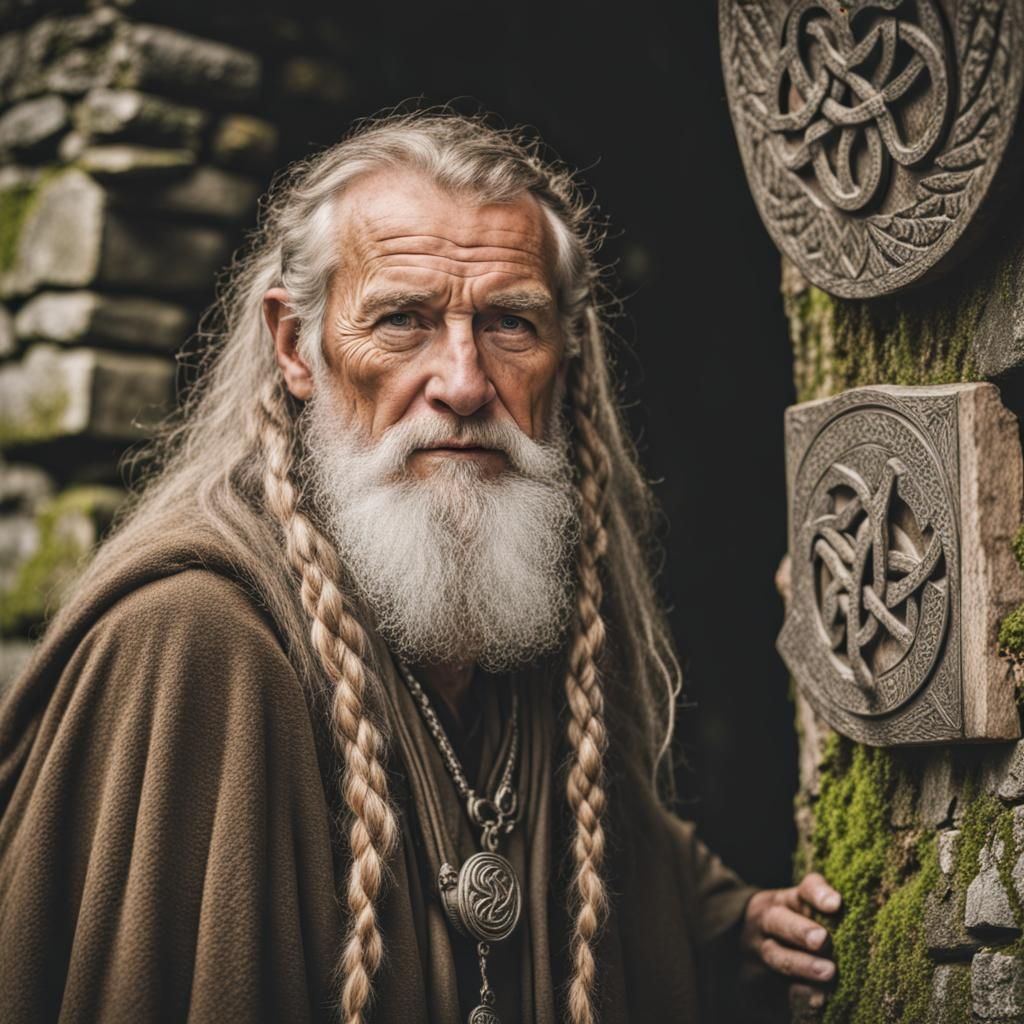 Celtic Druid Portrait in Village Setting