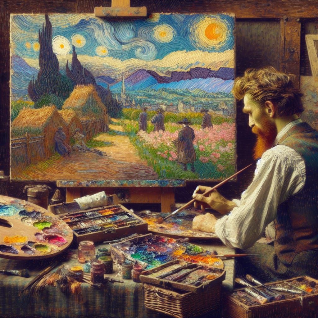 Classic Oil Painting with Impasto Brushstrokes