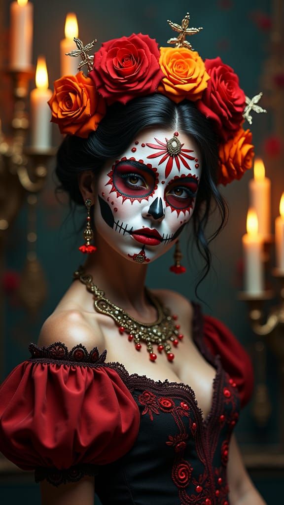 Sugar Skull Woman in Baroque Style