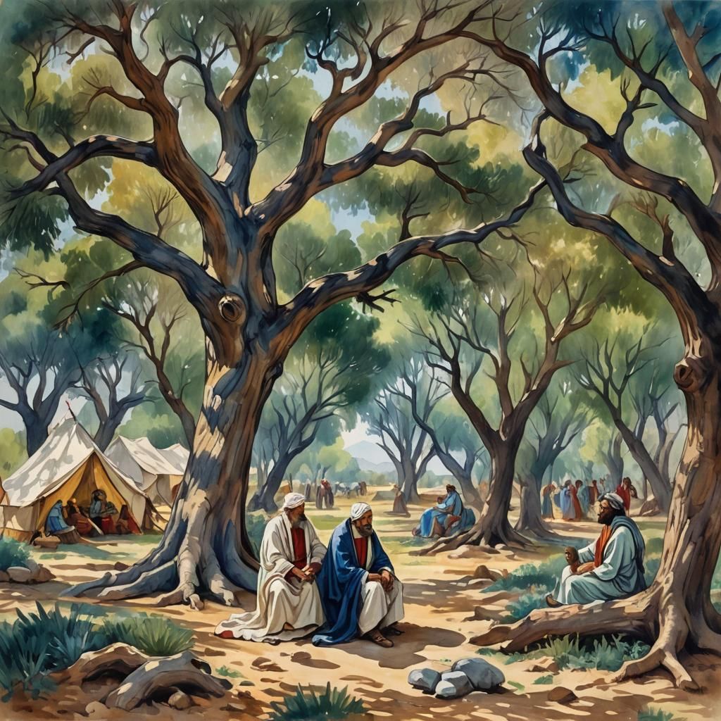 Abraham and the Lord: Gouache Impressionist Painting