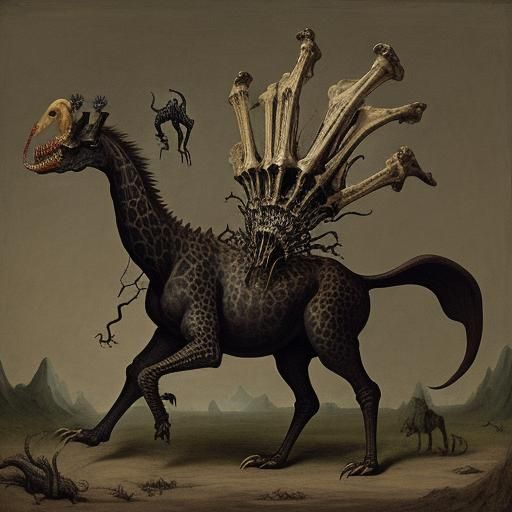Sinister Fantasy Giraffe Monster Inspired by Bosch