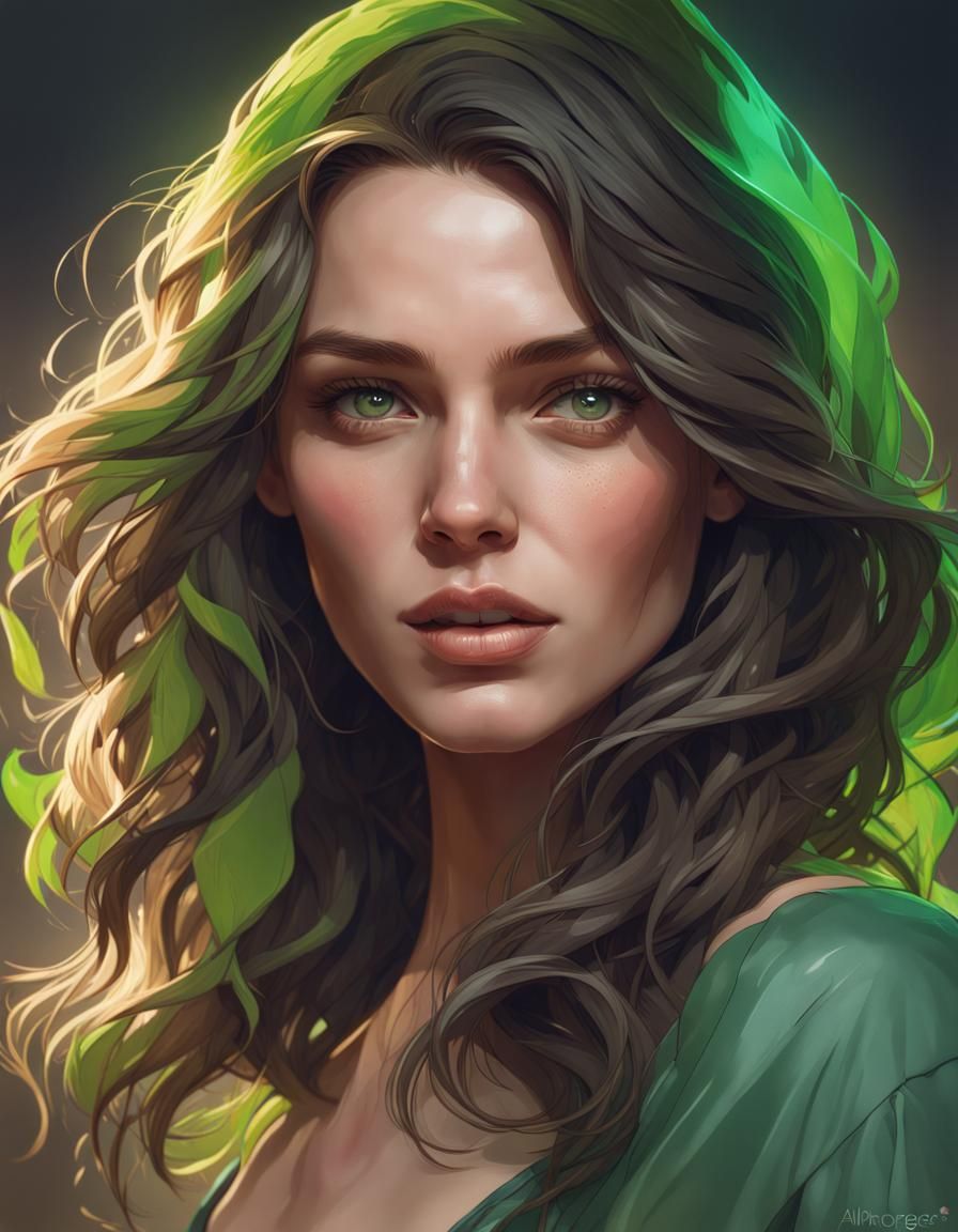 Brunette Woman Portrait in Digital Art Style