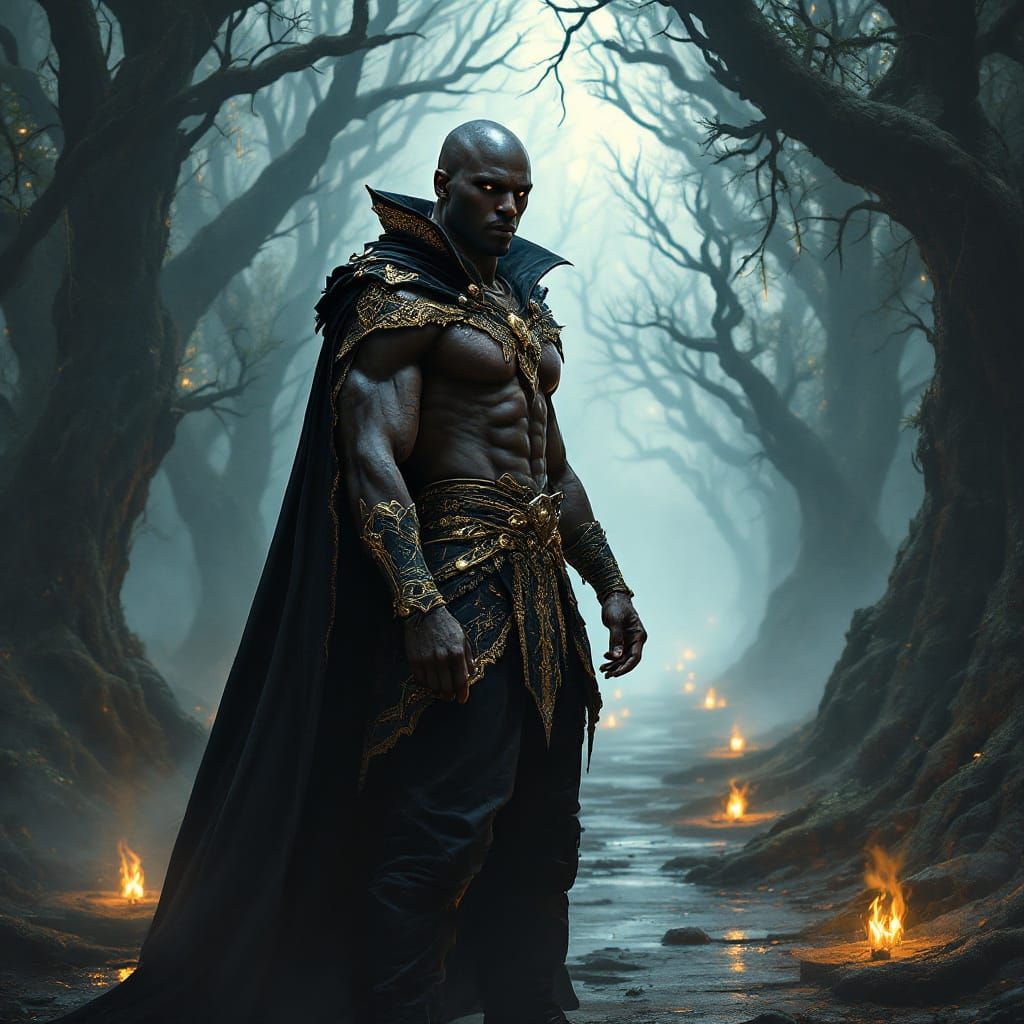 Imposing African Warrior at Mystical Crossroads