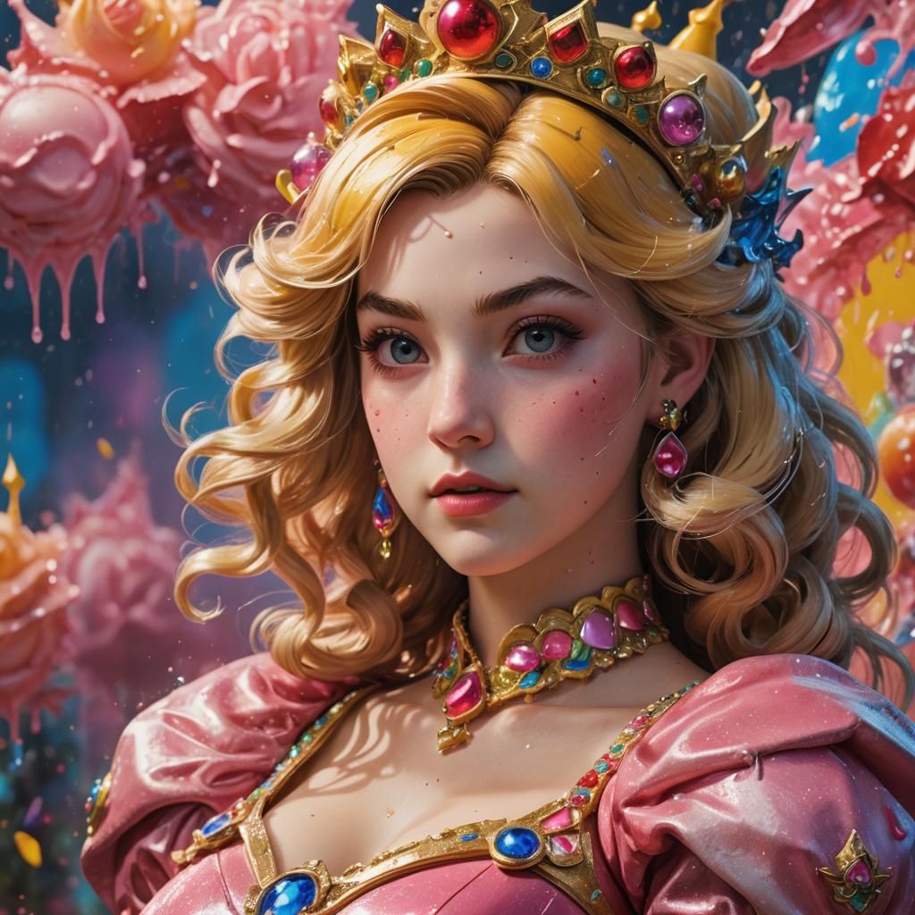 Hyperrealistic Princess Peach Portrait in Splash Art Style