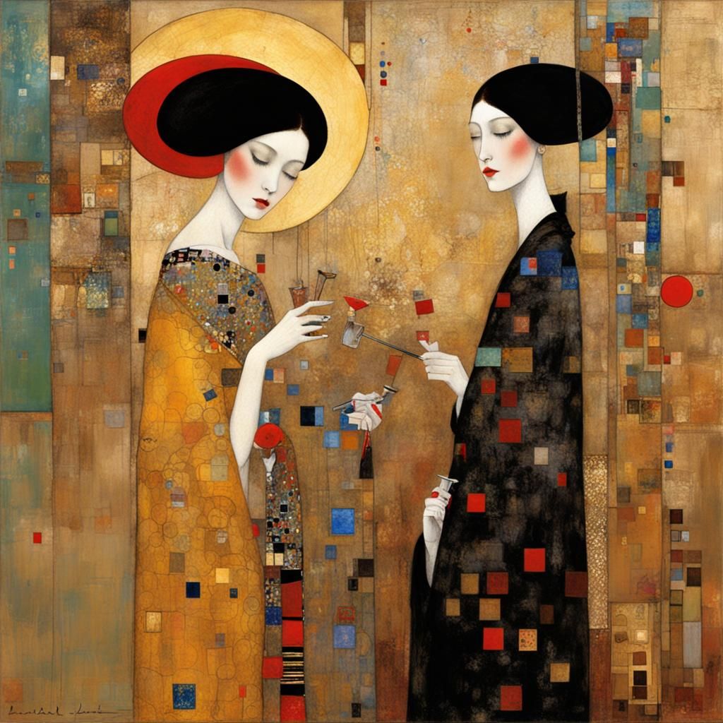 Surreal Portrait with Decorative Art Nouveau Elements