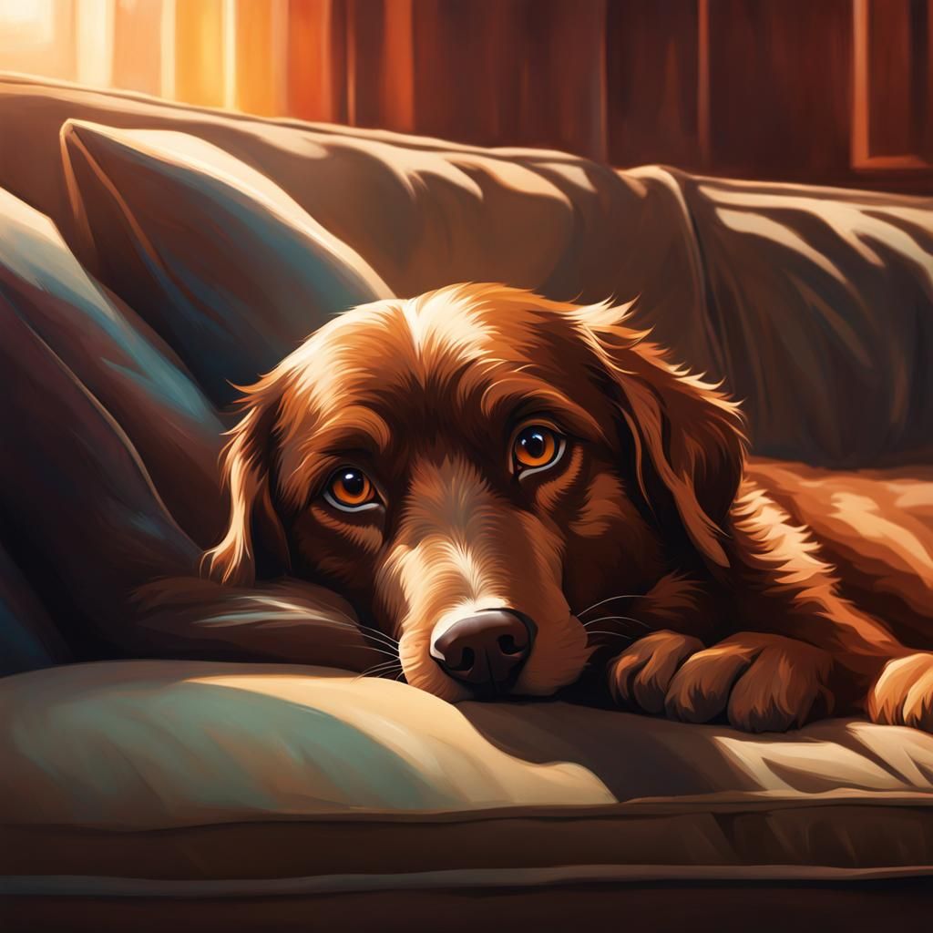 Brown Dog Cuddling: Hyperrealistic Splash Art