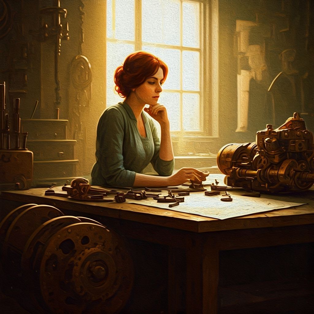 Vintage Steampunk Woman in Solitary Workshop