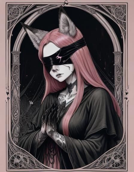 Creepy Inked Illustration: Blindfolded Girl Praying