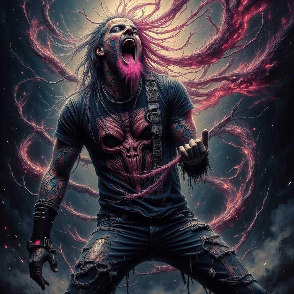 Dimebag Guitarist Headbanging in Surreal Infinity Spirals