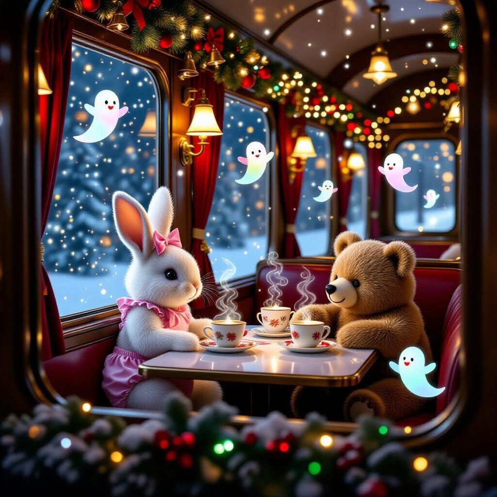 Whimsical Christmas Train Dining Car with Animals