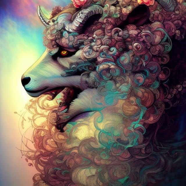Fractal Wolf in Sheep's Clothing: Detailed Digital Art