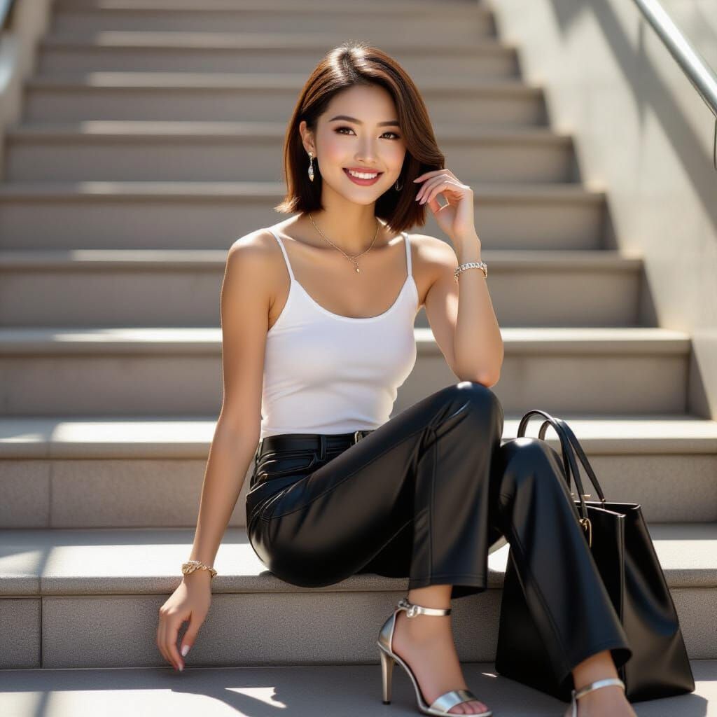 Smiling Asian Woman in Photorealistic Style