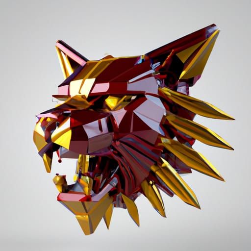 Low Poly Lynx Head with Gears and Rivets