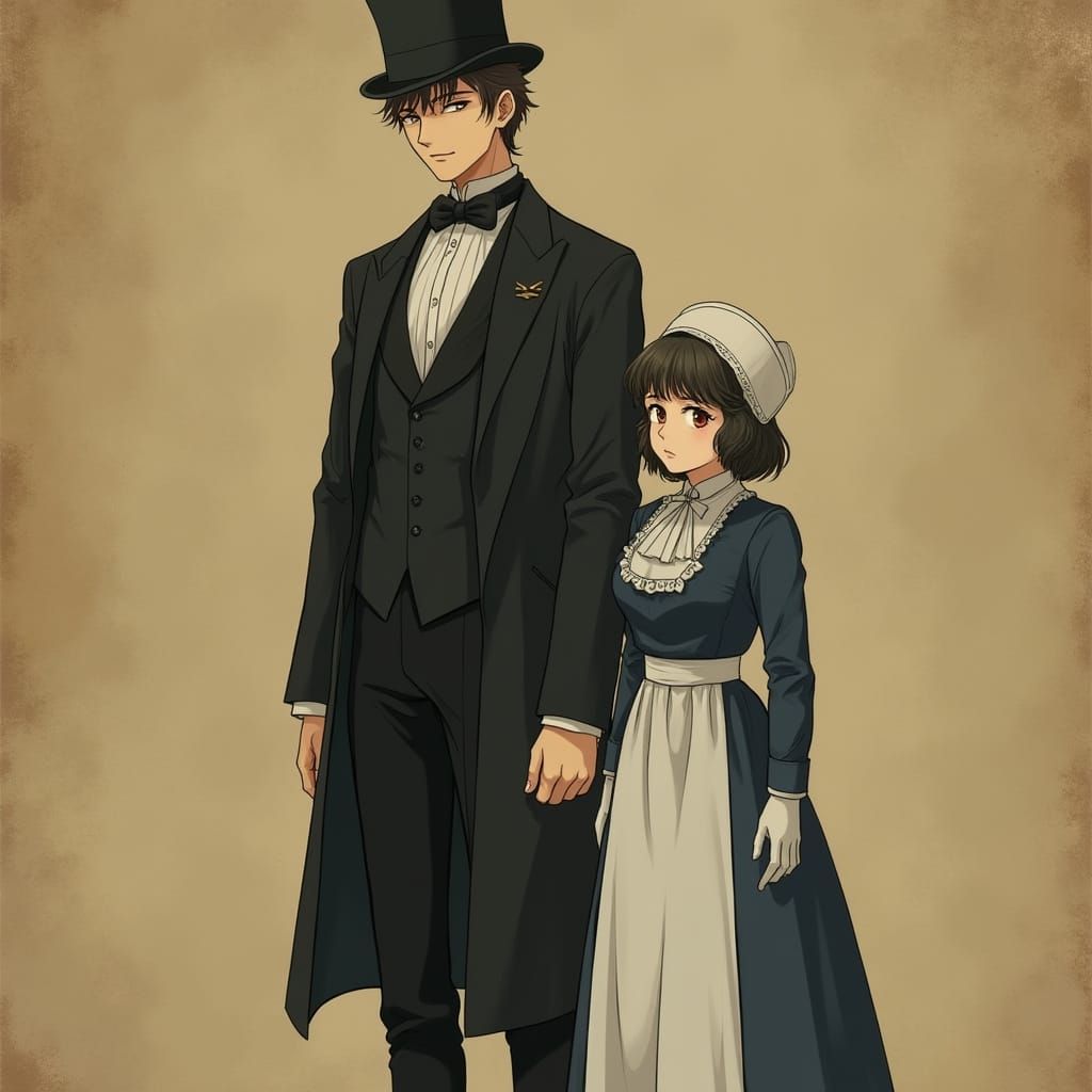 Victorian Doctor Stands Behind Elegant Nurse in Warm Pre-Rap...