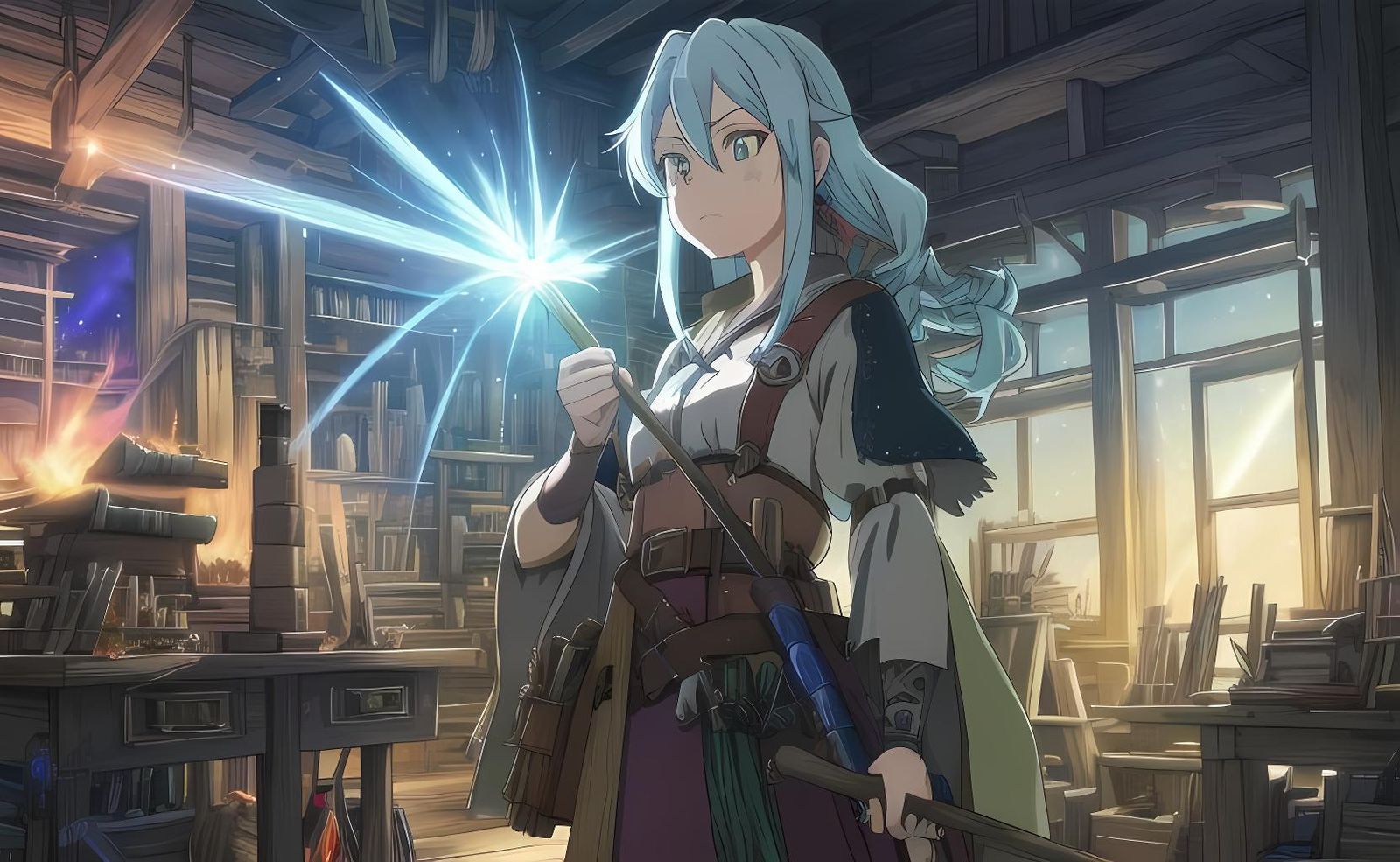 Witch Crafting Legendary Broom in Ghibli Style