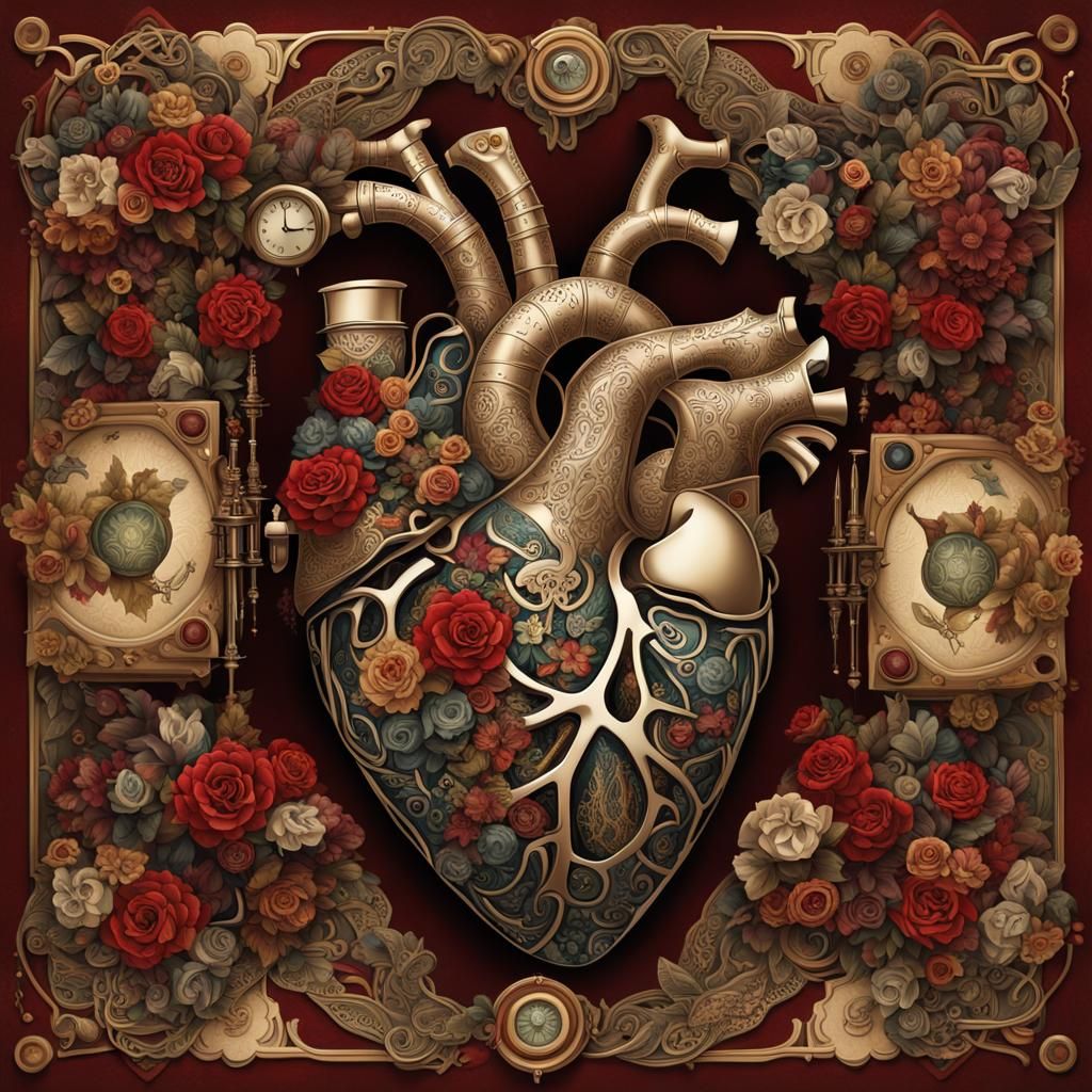 Steampunk Heart with Celtic Floral Elements