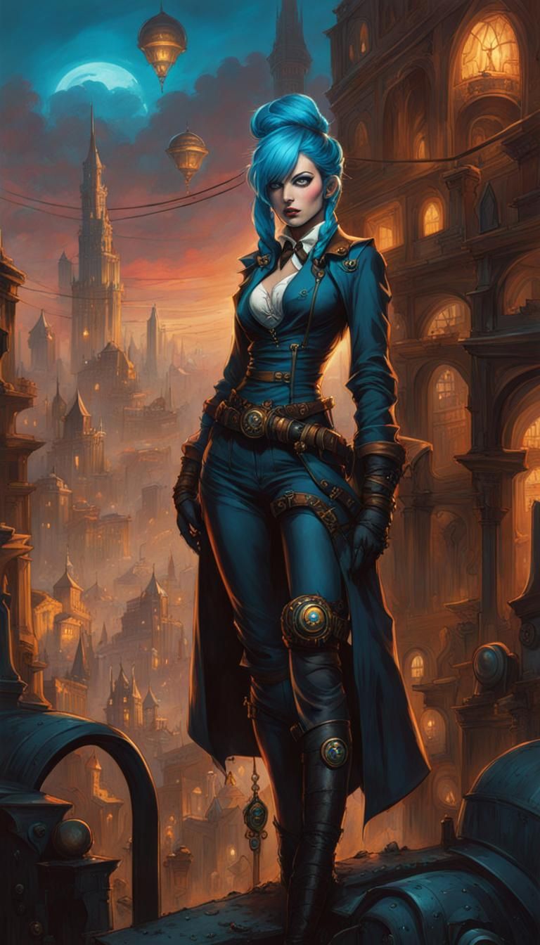 Jinx in Steampunk City: 70s Dark Fantasy Art