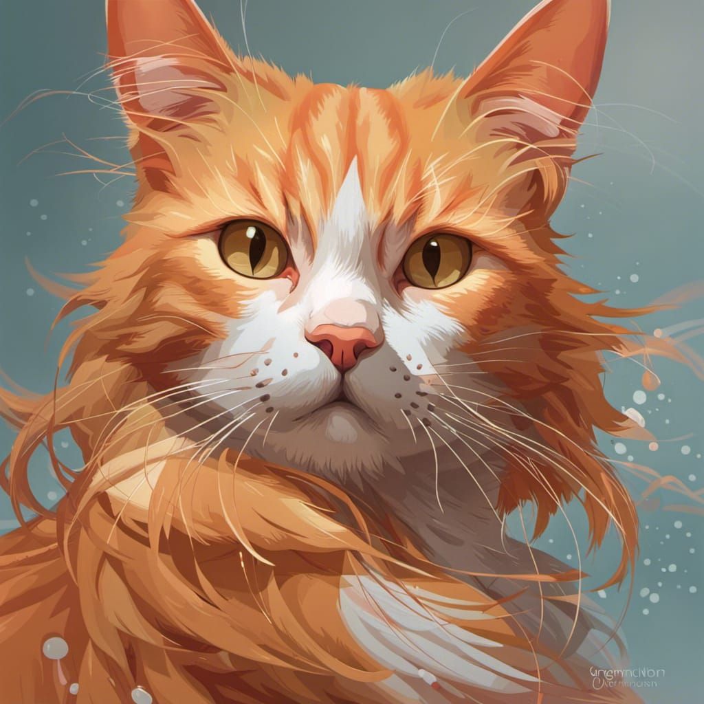 Cute Orange Tabby Cat Portrait in Digital Art Style