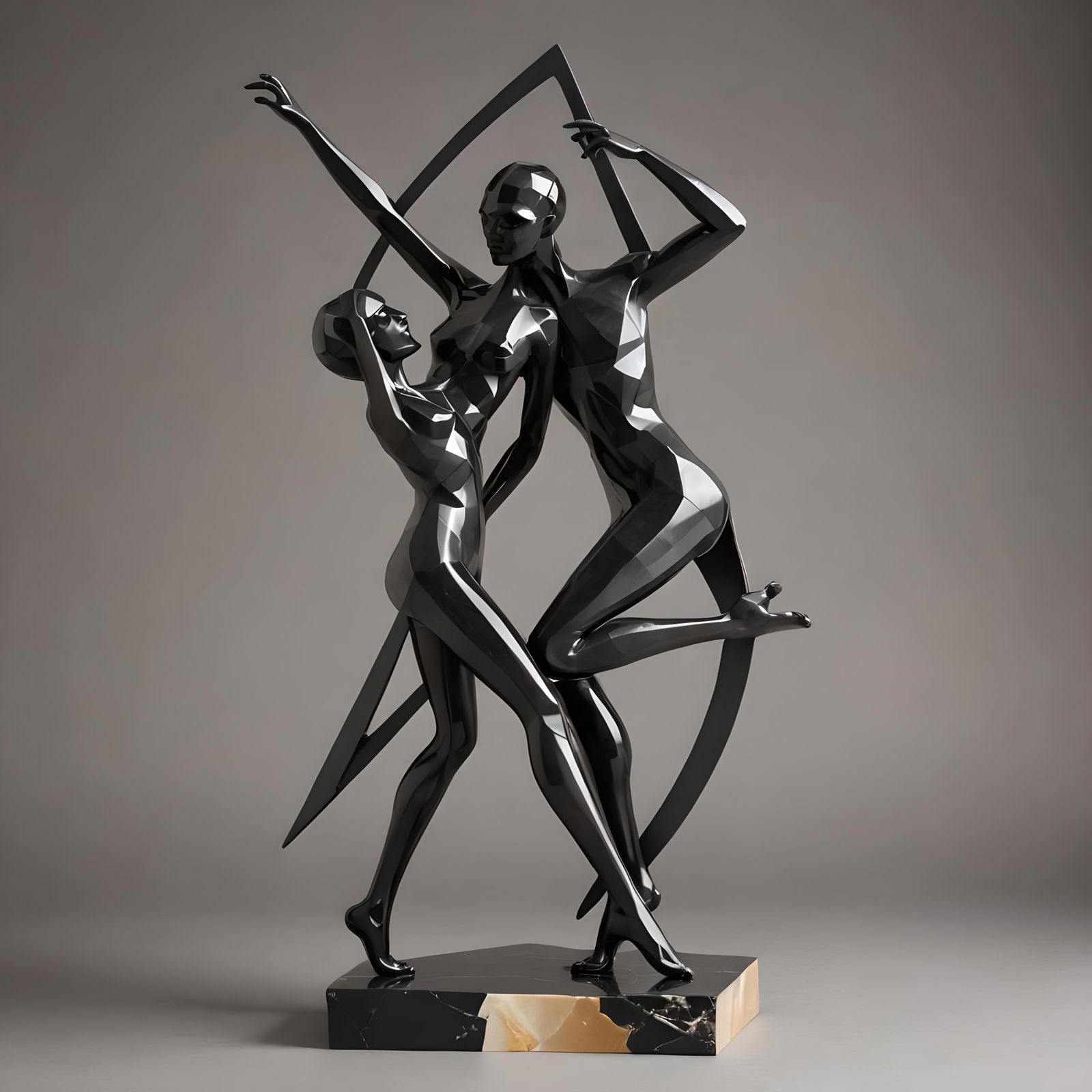 Abstract Ballroom Dance Sculpture in Onyx and Metal