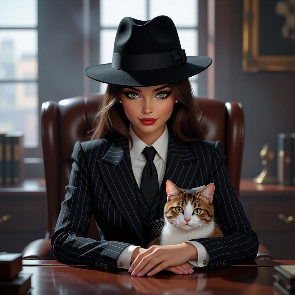 Cat Girl Godfather in Film Noir Style