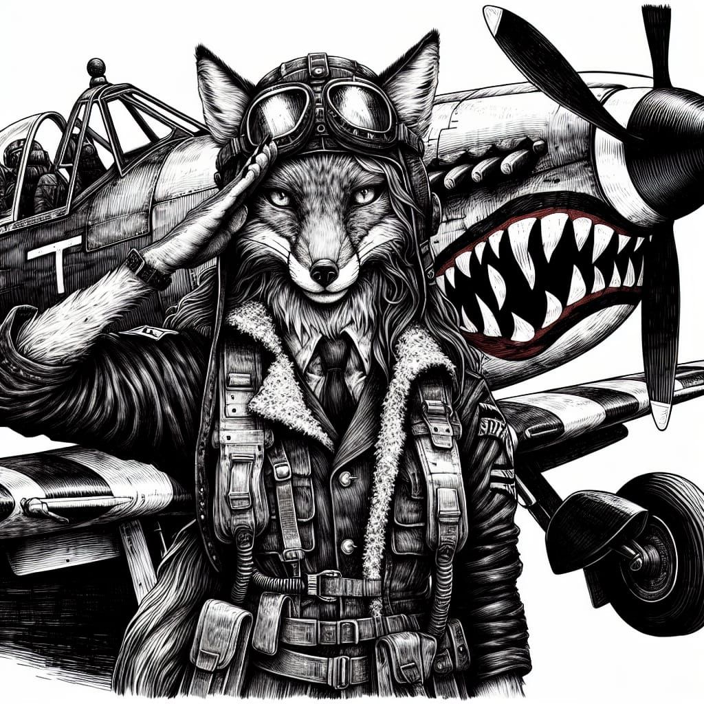 Fox Pilot Ink Sketch in Dark Fantasy Style