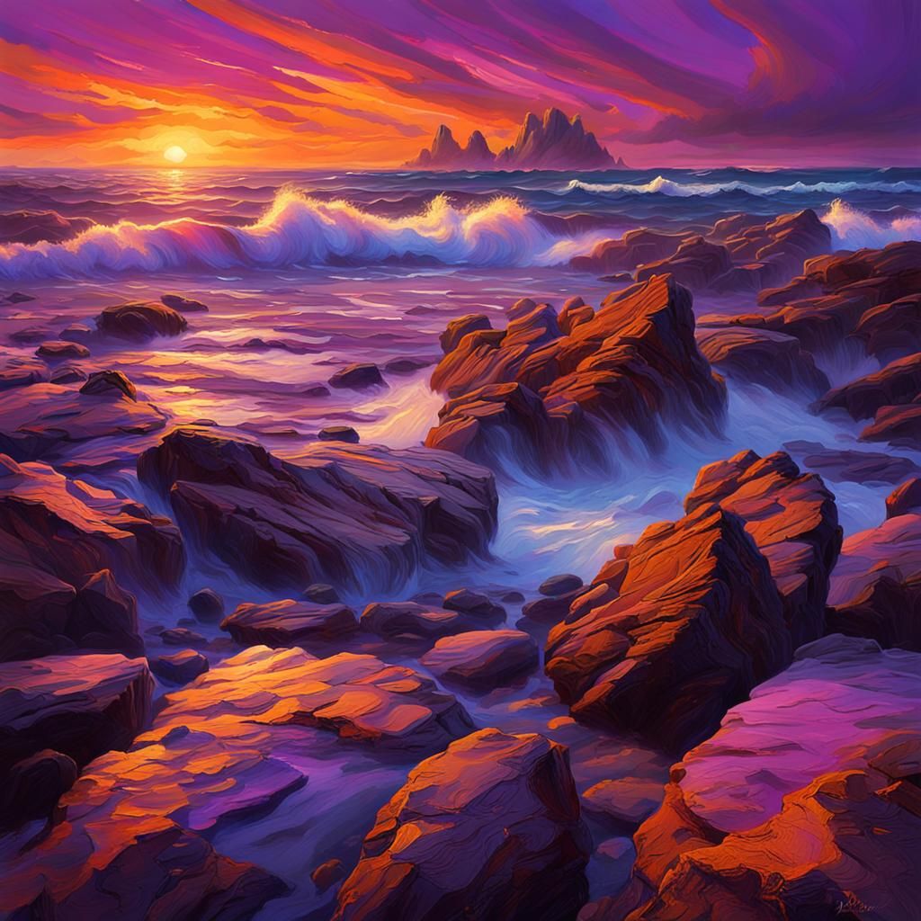 Dramatic Sunset Seascape with Rocks