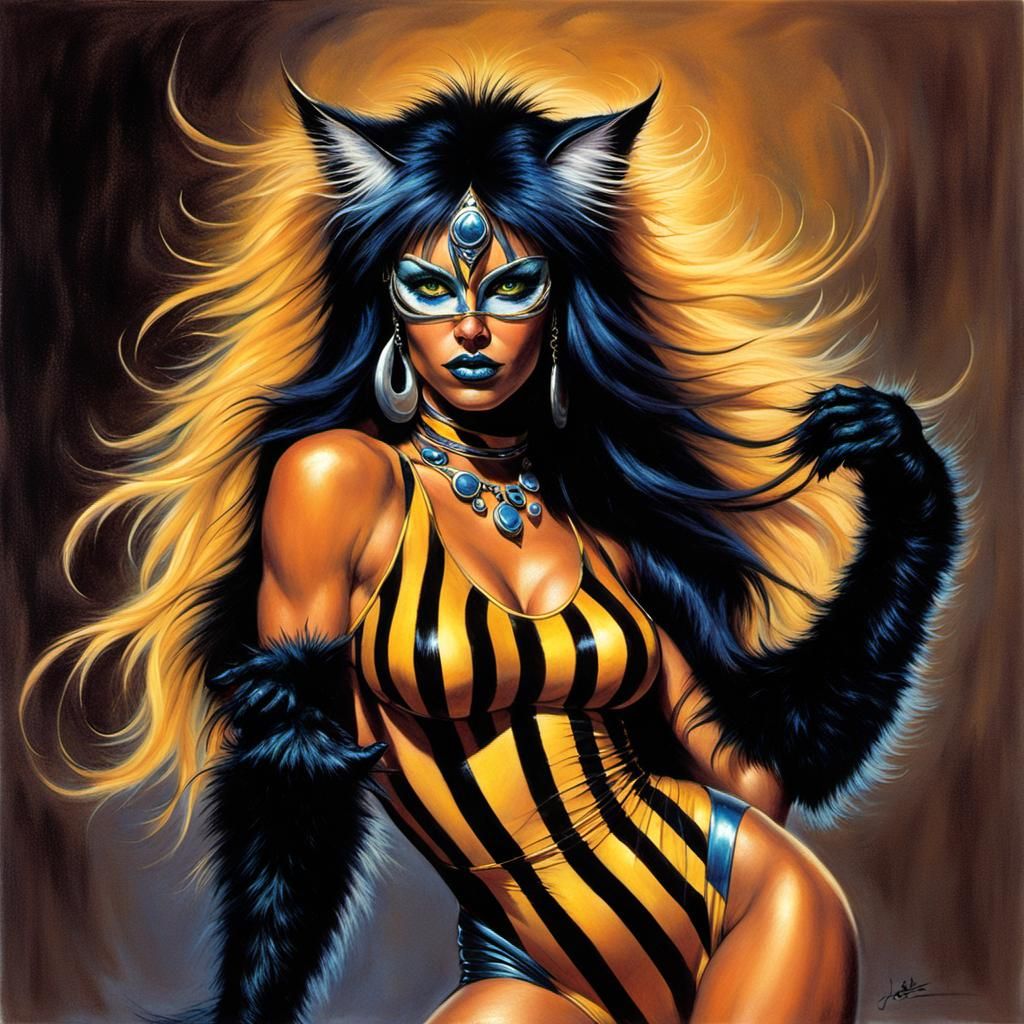 Striped Catgirl in Fantasy Art Style