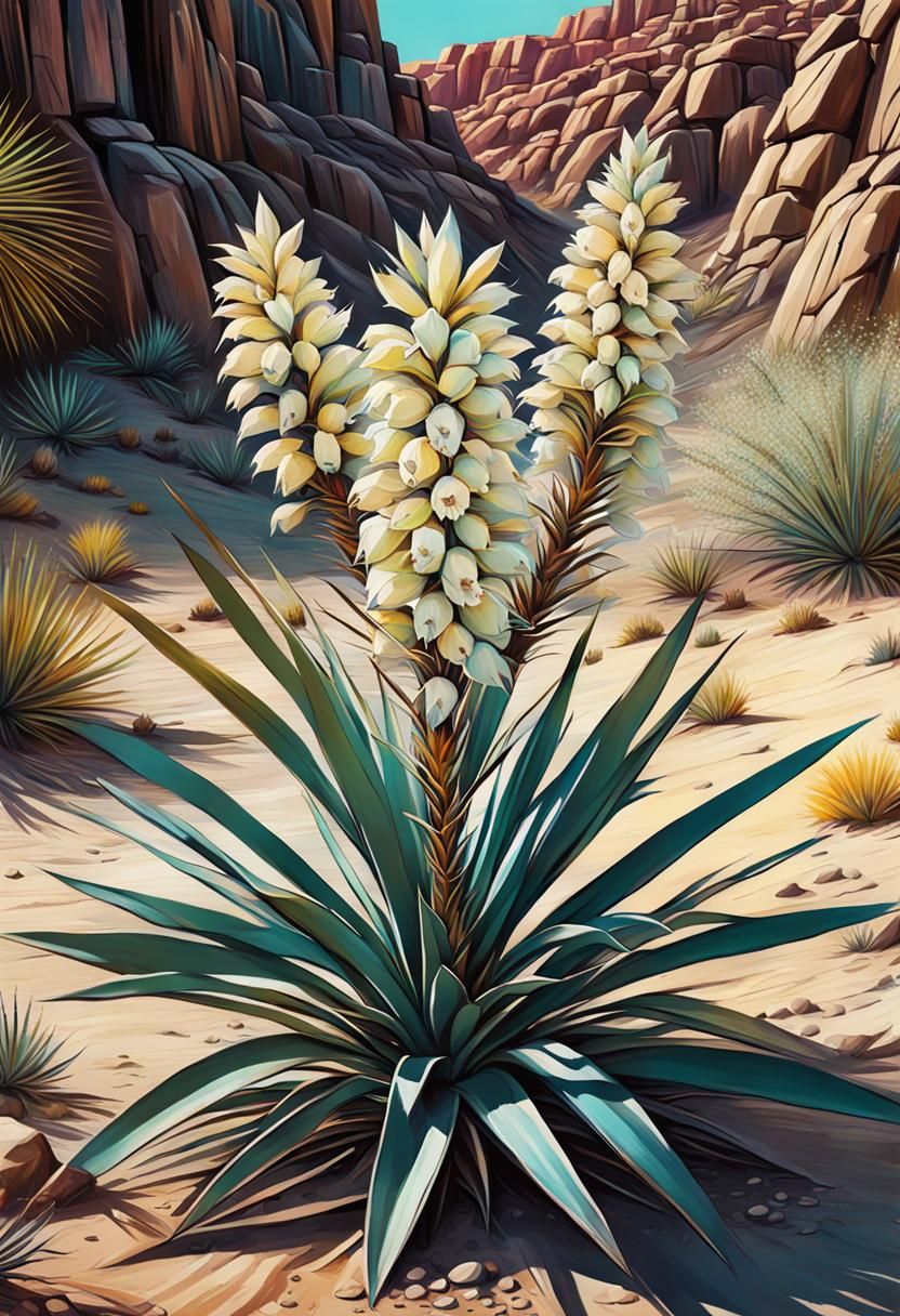 Yucca Bloom in Desert Graffiti Art Style
