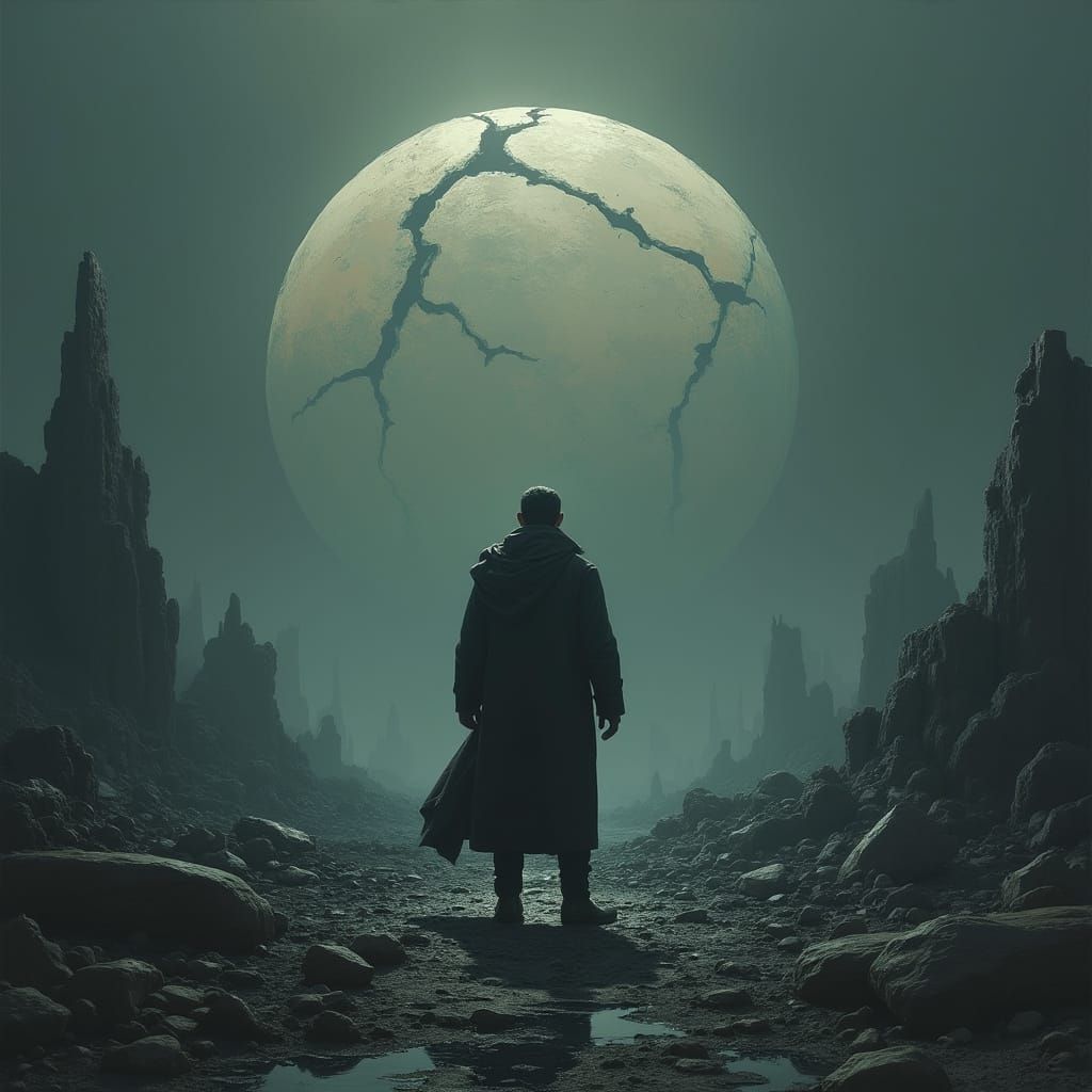 A Figure of Resolve in a Haunting, Post-Apocalyptic Landscap...