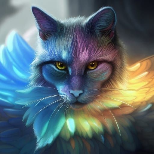 Iridescent Scaly Cat Hatching, Detailed Digital Art