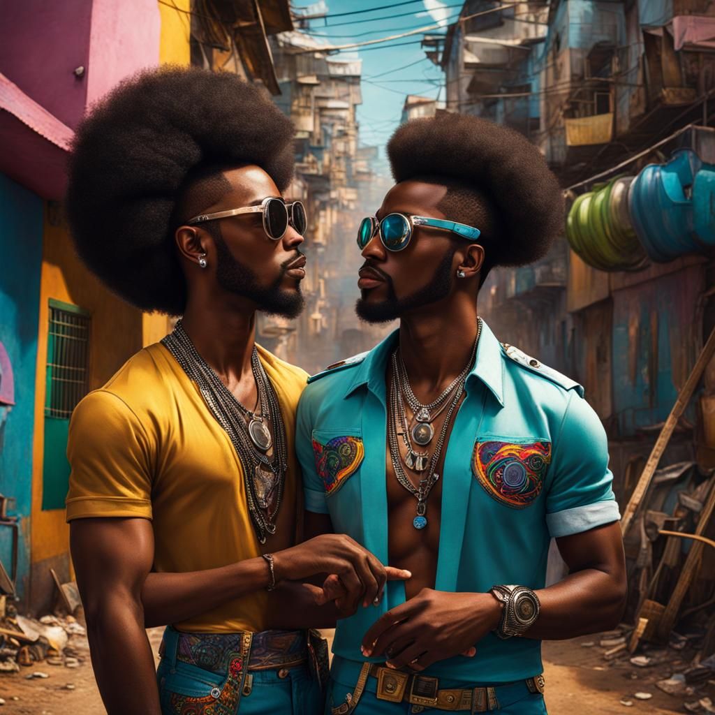 Afro-Futuristic Gay Couple in Favela Scene