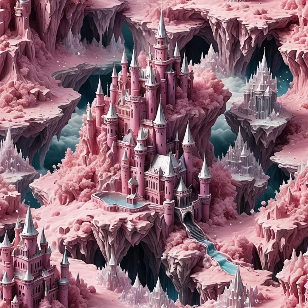Pink Cloud Castle with Crystalline Rivers
