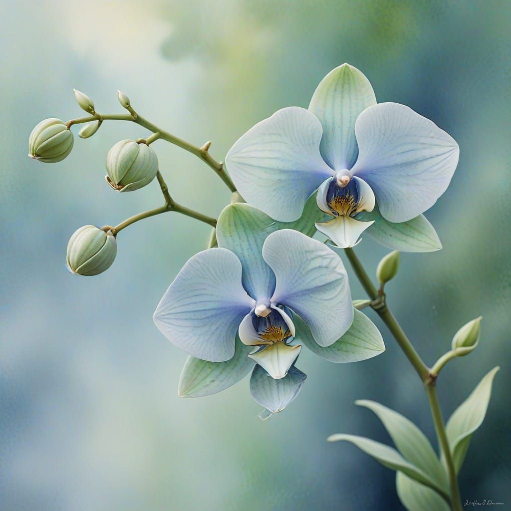 Delicate Orchid: A Watercolor Macro in Pastel Colors