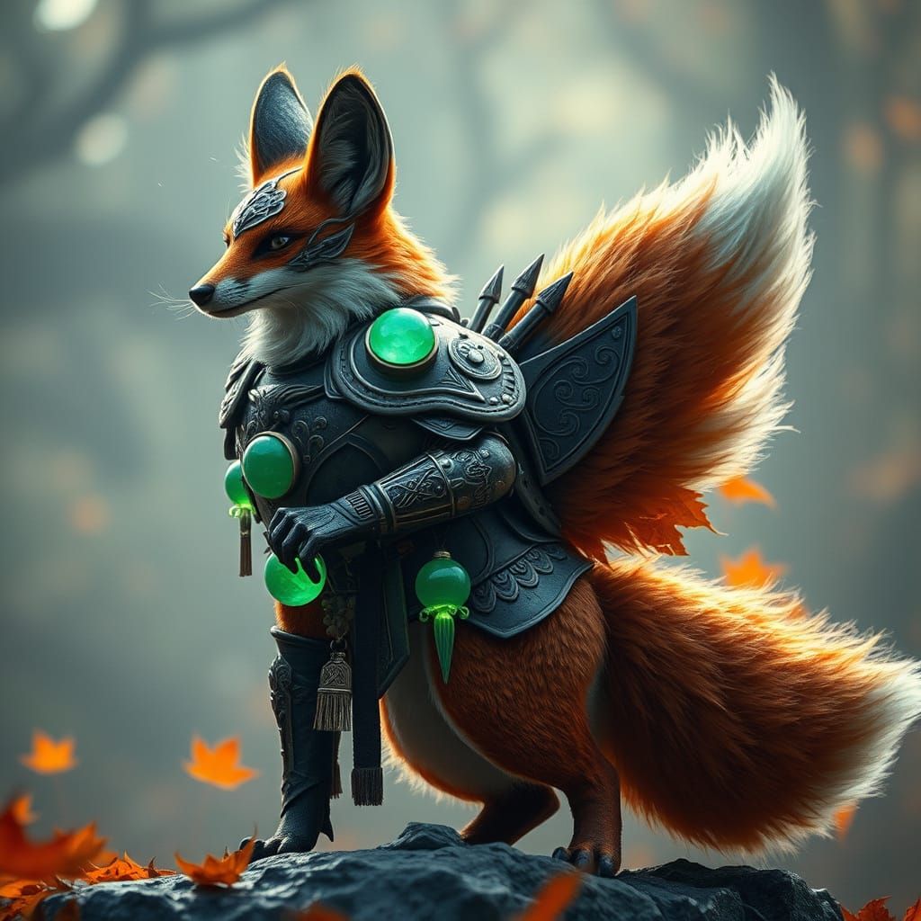 Armored Fox Spirit Guardian in Eastern Fantasy Style