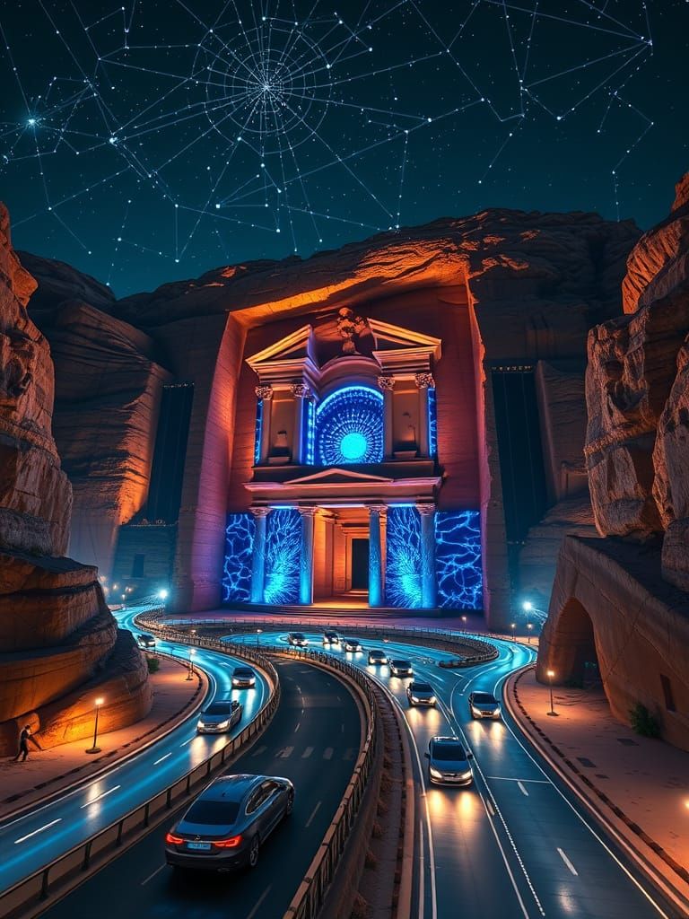 Futuristic Nabataean City: Petra Treasury Reimagined