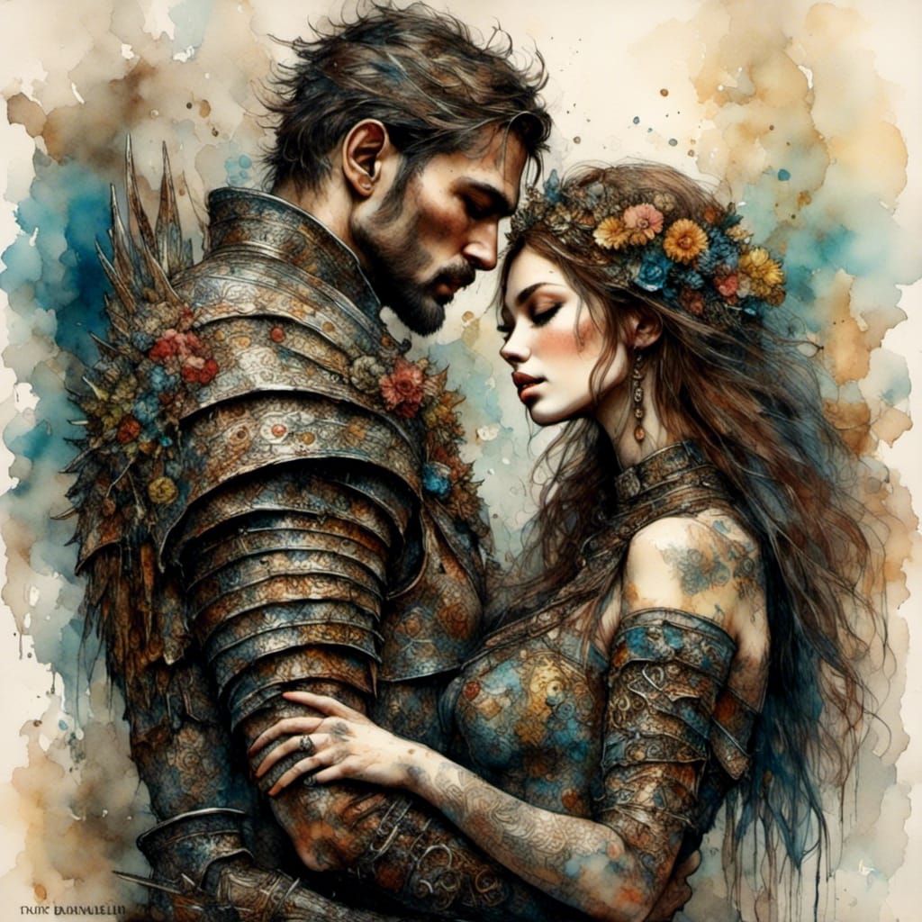 Barbarian Love Embrace in Vintage Style