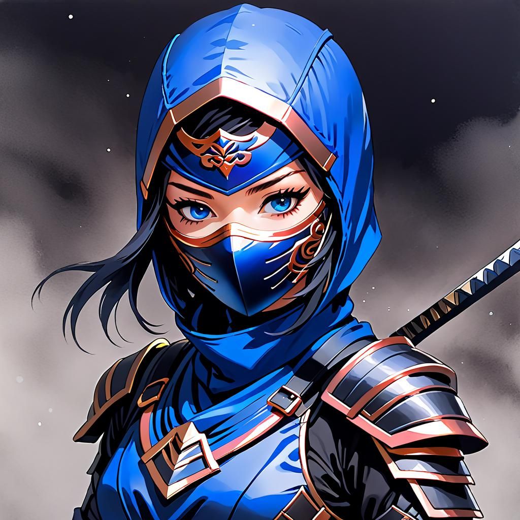 Female Ninja in Ink Wash Style