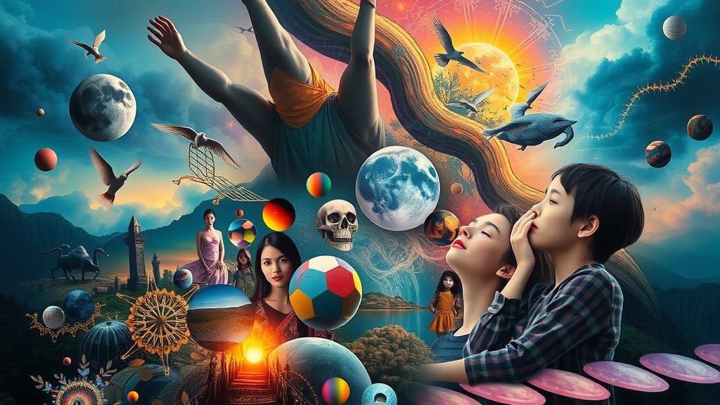 Dreamlike Surreal Collage with Vibrant Colors and Ethereal G...