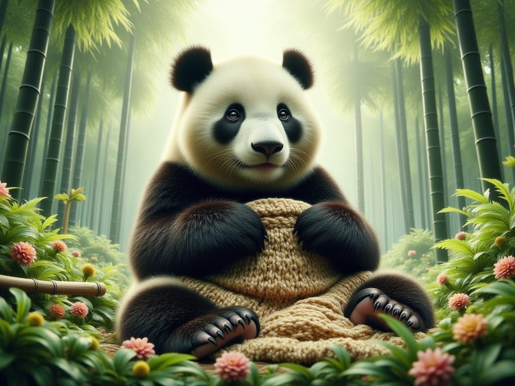 Whimsical Panda Knits in Enchanted Bamboo Forest