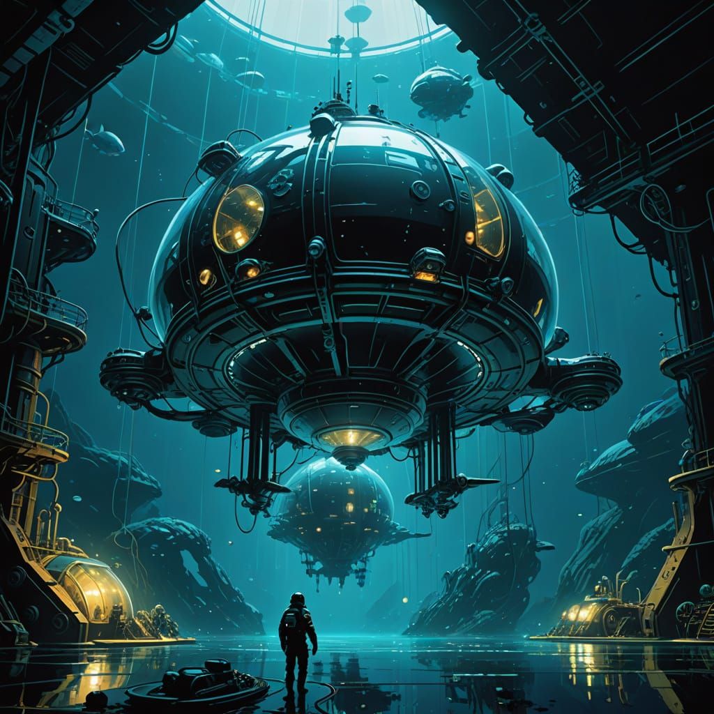 Villain's Underwater Biodome Stronghold in Retro Sci-Fi Styl...