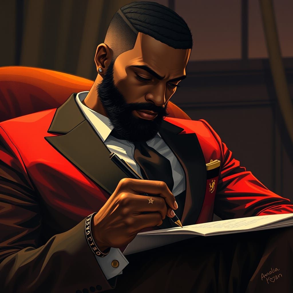 Young Black Man Writes Love Letter in Vibrant Angola-Inspire...