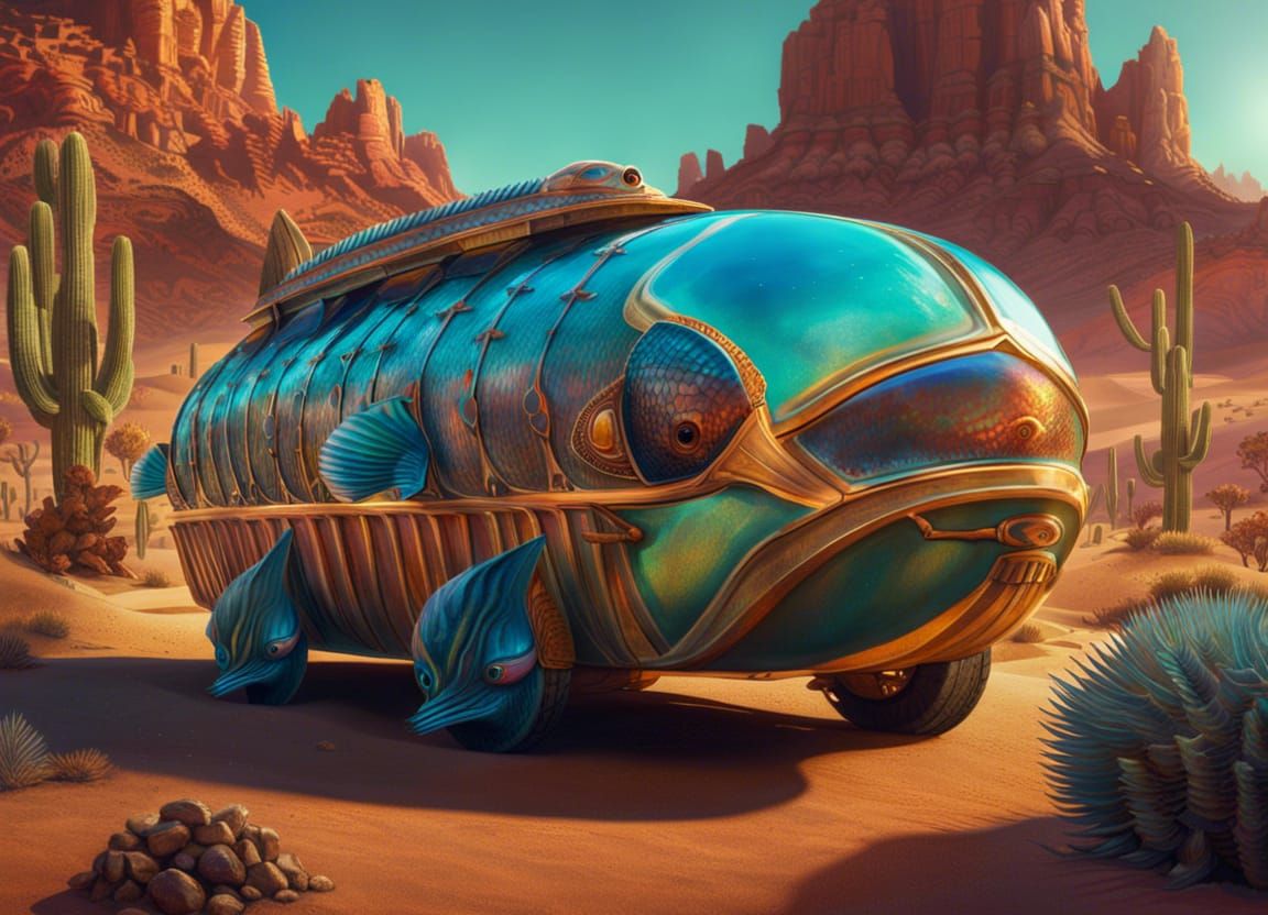 Fish Station Wagon Tows Tank: Fantasy Concept Art