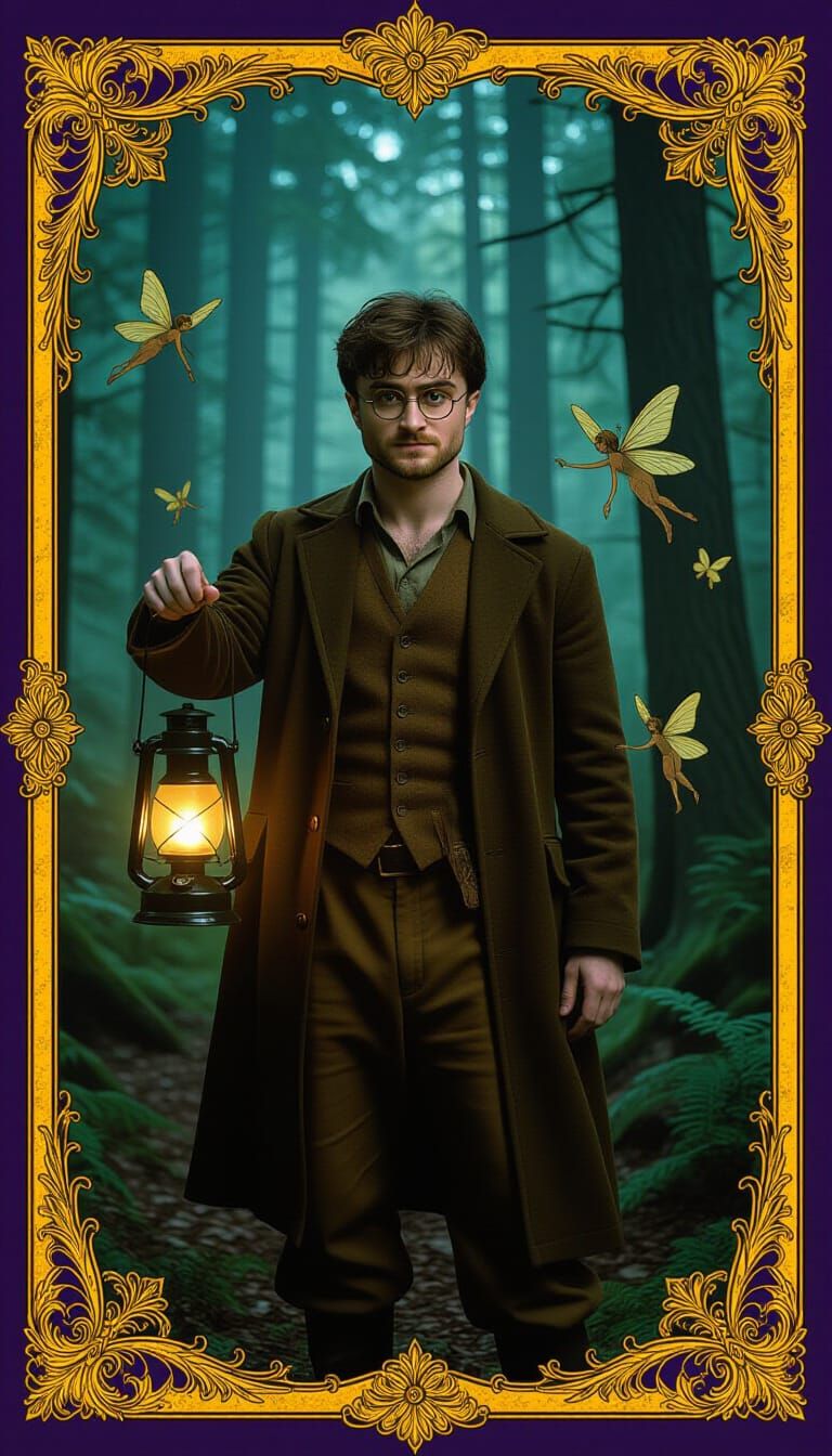 Mystical Forest Scene with Lantern, in Dark Fantasy Style