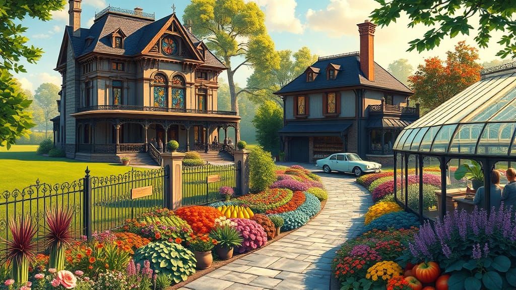Enchanted Victorian Estate Amidst Whimsical Gardens