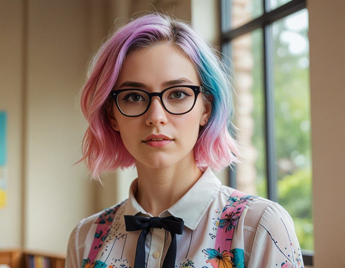 Vibrant Digital Portrait of a Nerdy Woman