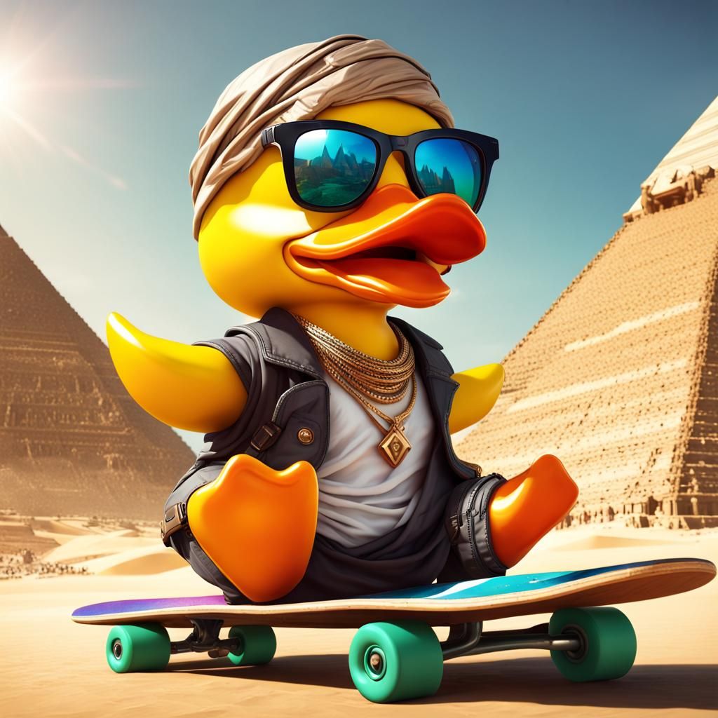 Skateboarding Rubber Duck in Egypt, Digital Art