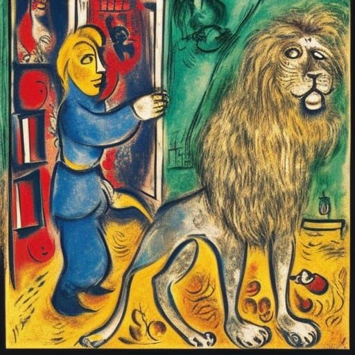 Lion's Narnia Proclamation: Surreal Folk Art