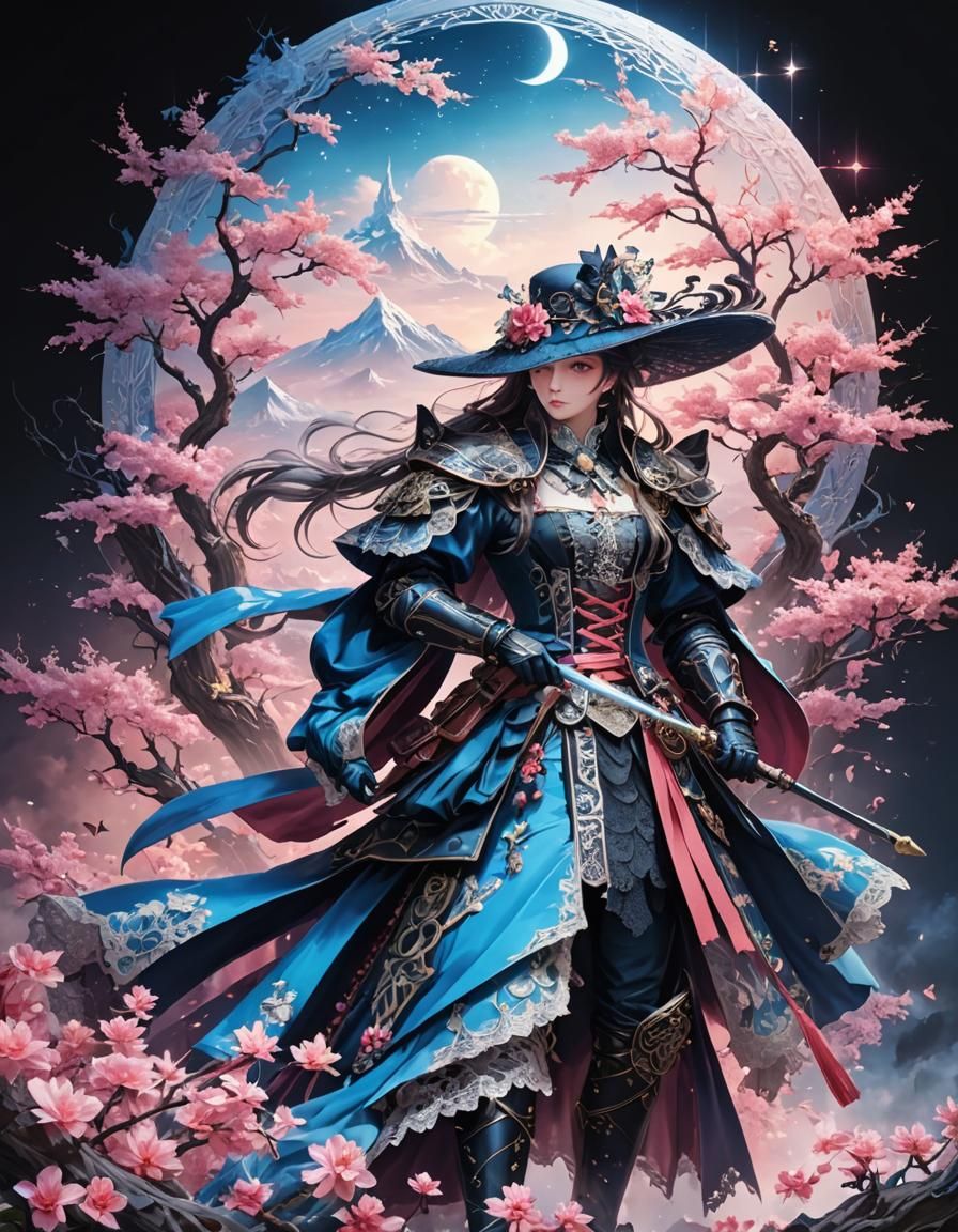 Anime Portrait of Magical Lady in Vaporwave Aesthetic